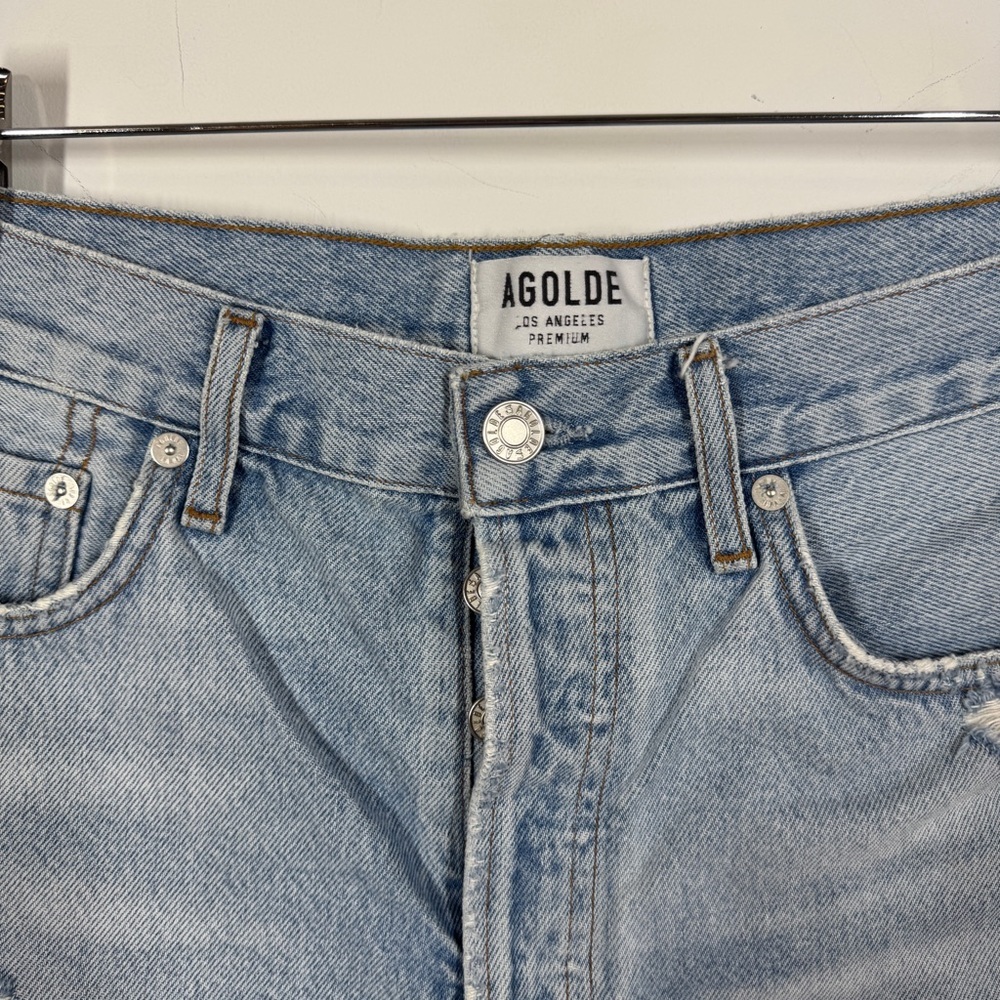 Agolde Light Wash Distressed Denim Cutoff Shorts Size 28 Raw Hem Summer - Picture 3 of 9